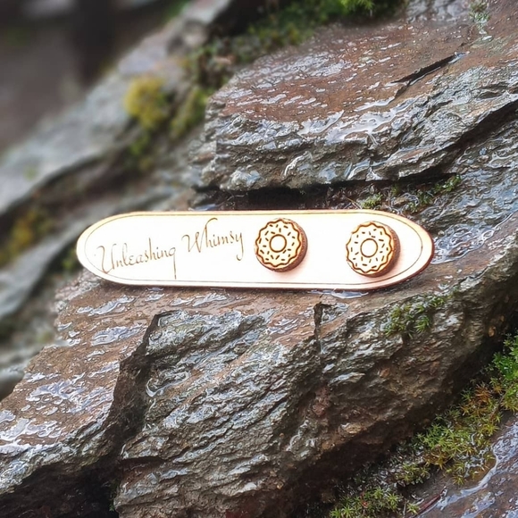 Wooden Donut Stud Earrings ~ Wooden Doughnut Stud - Picture 3 of 3